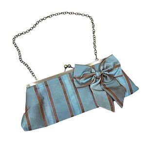 Vintage Y2K Iridescent Satin Striped Bow Clutch Purse w Optional Chain Strap